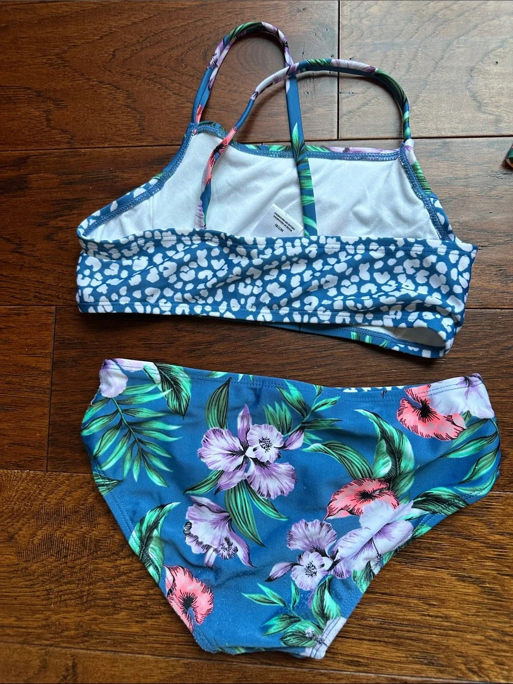 art class Girls Floral Blue Tropical and Coral Stripe Swim Set
